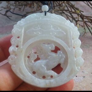 Elegant jadeite White rotation horse Jade Pendant certificate